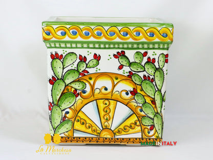 Porta Vaso Quadrato in Ceramica di Caltagirone 32cm - Vari Modelli
