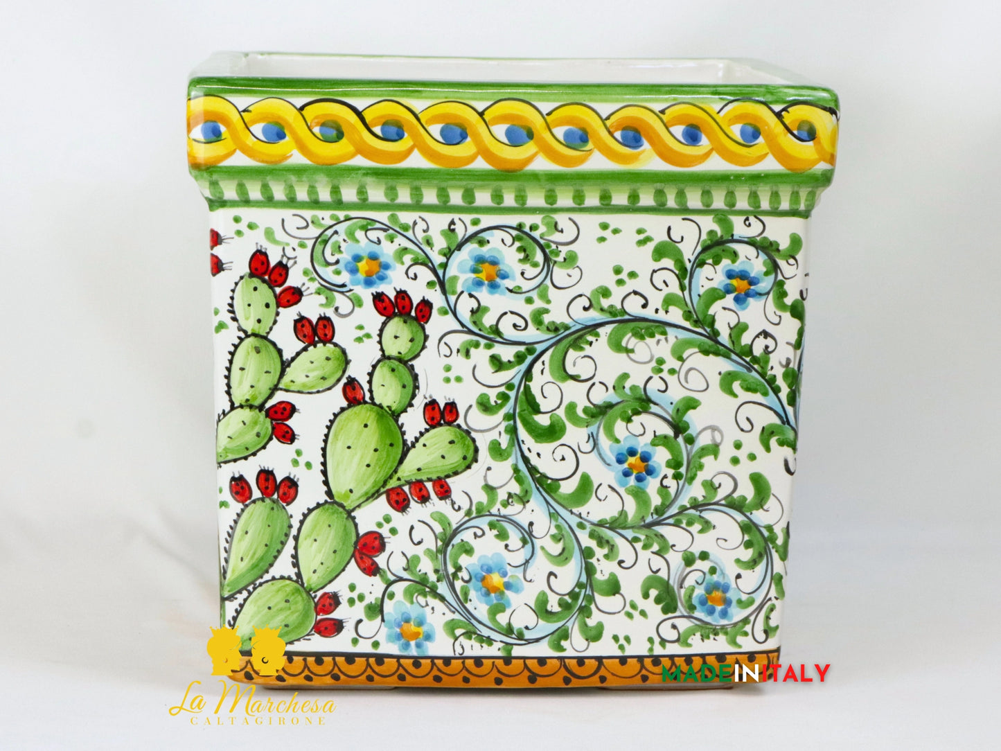 Porta Vaso Quadrato in Ceramica di Caltagirone 32cm - Vari Modelli
