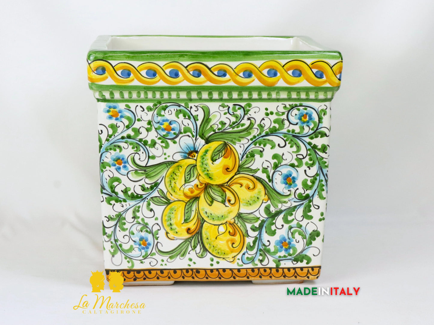 Porta Vaso Quadrato in Ceramica di Caltagirone 32cm - Vari Modelli