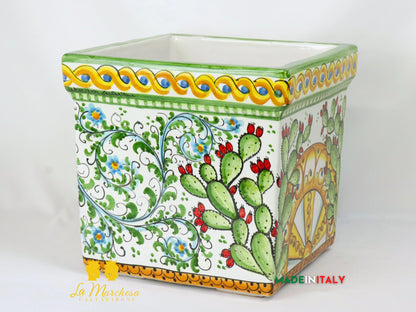 Porta Vaso Quadrato in Ceramica di Caltagirone 32cm - Vari Modelli