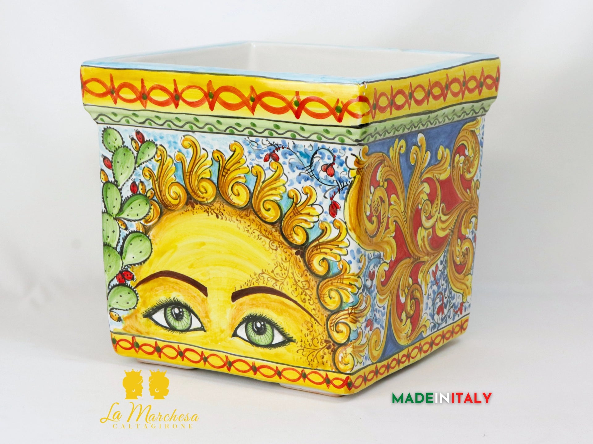 Porta Vaso Quadrato in Ceramica di Caltagirone 32cm - Vari Modelli