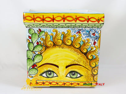 Porta Vaso Quadrato in Ceramica di Caltagirone 32cm - Vari Modelli