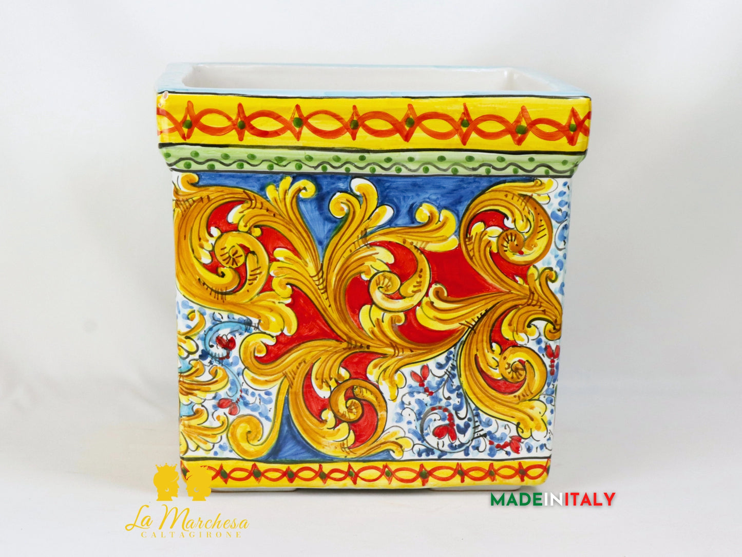 Porta Vaso Quadrato in Ceramica di Caltagirone 32cm - Vari Modelli