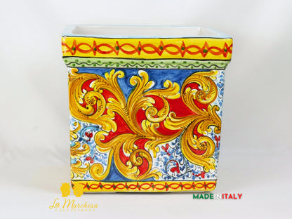 Porta Vaso Quadrato in Ceramica di Caltagirone 32cm - Vari Modelli
