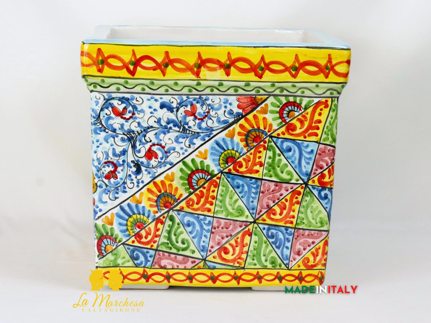 Porta Vaso Quadrato in Ceramica di Caltagirone 32cm - Vari Modelli