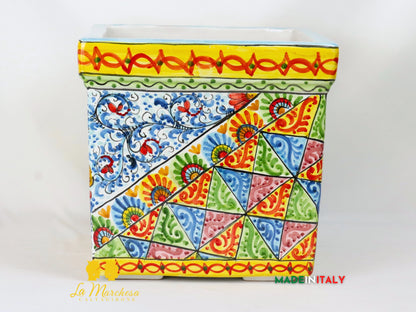 Porta Vaso Quadrato in Ceramica di Caltagirone 32cm - Vari Modelli