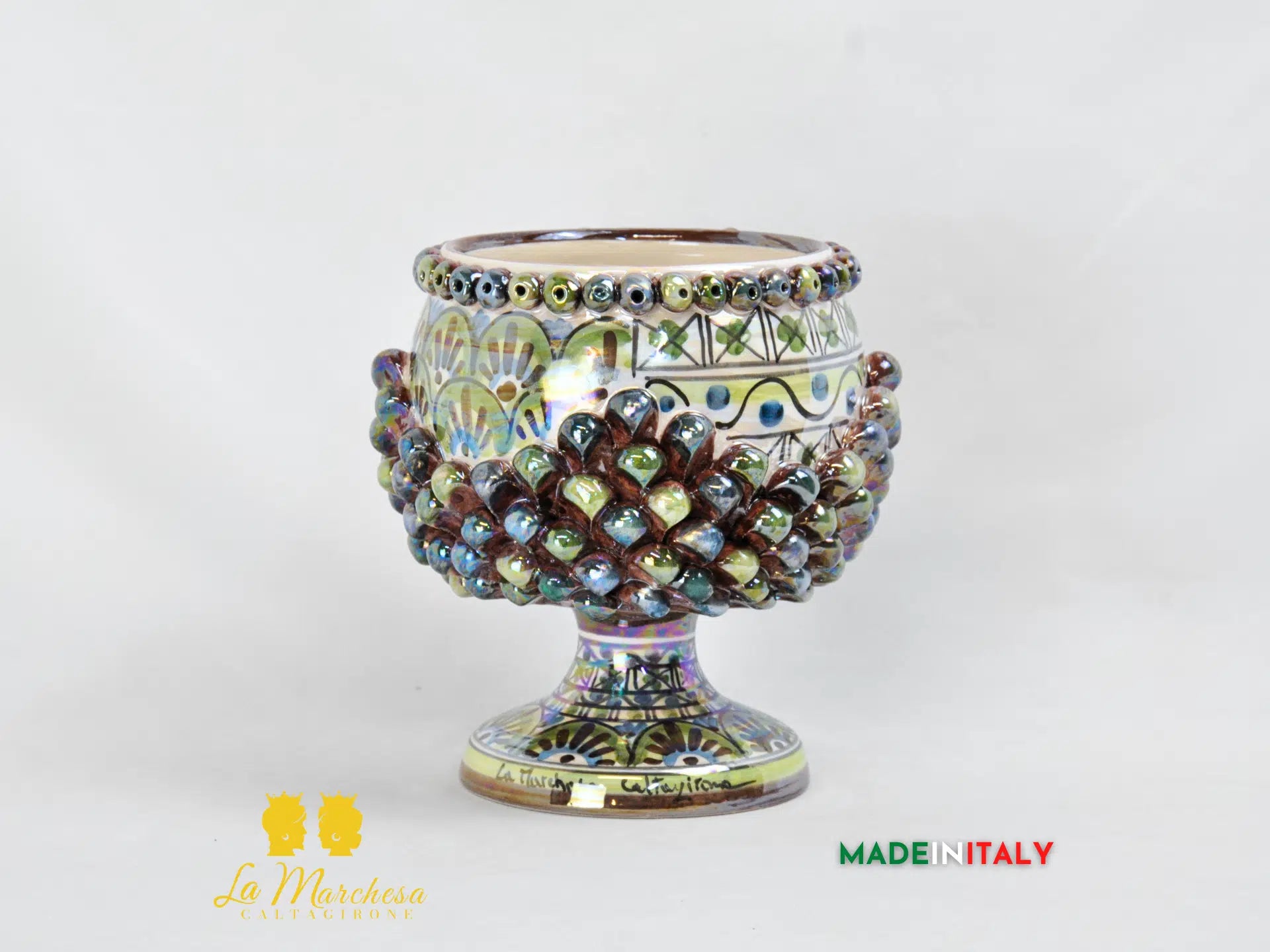 Porta Pianta Pigna Sagomato Madreperla in Ceramica di Caltagirone 19cm