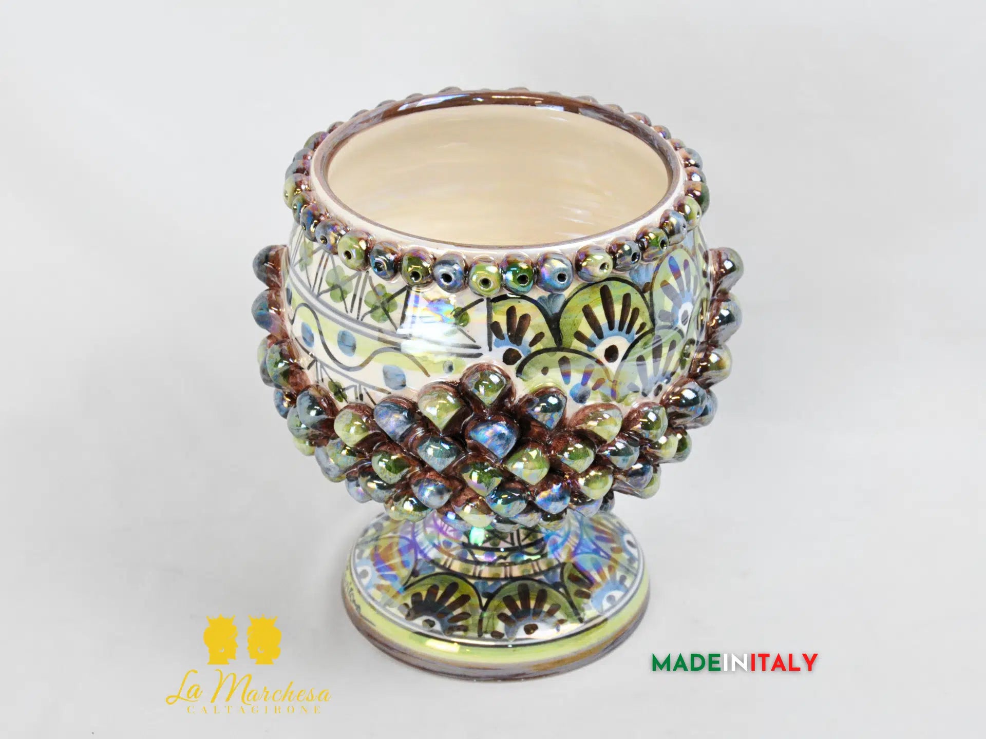 Porta Pianta Pigna Sagomato Madreperla in Ceramica di Caltagirone 19cm