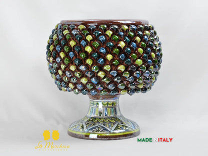 Portavaso Mezza Pigna Blu Verde 34cm Madreperla in Ceramica di Caltagirone - Varie Misure
