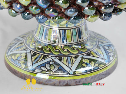 Portavaso Mezza Pigna Blu Verde 34cm Madreperla in Ceramica di Caltagirone - Varie Misure