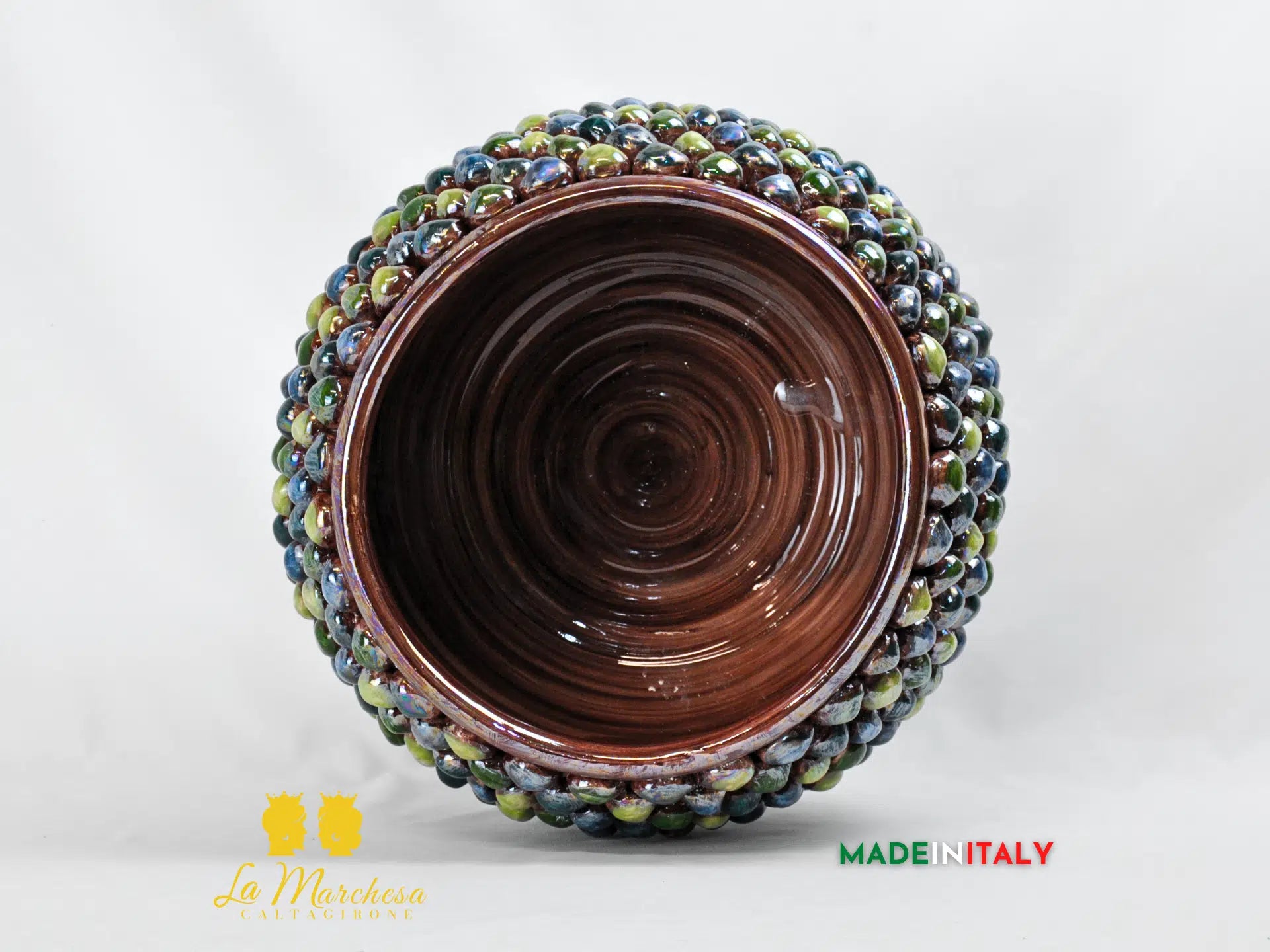 Portavaso Mezza Pigna Blu Verde 34cm Madreperla in Ceramica di Caltagirone - Varie Misure