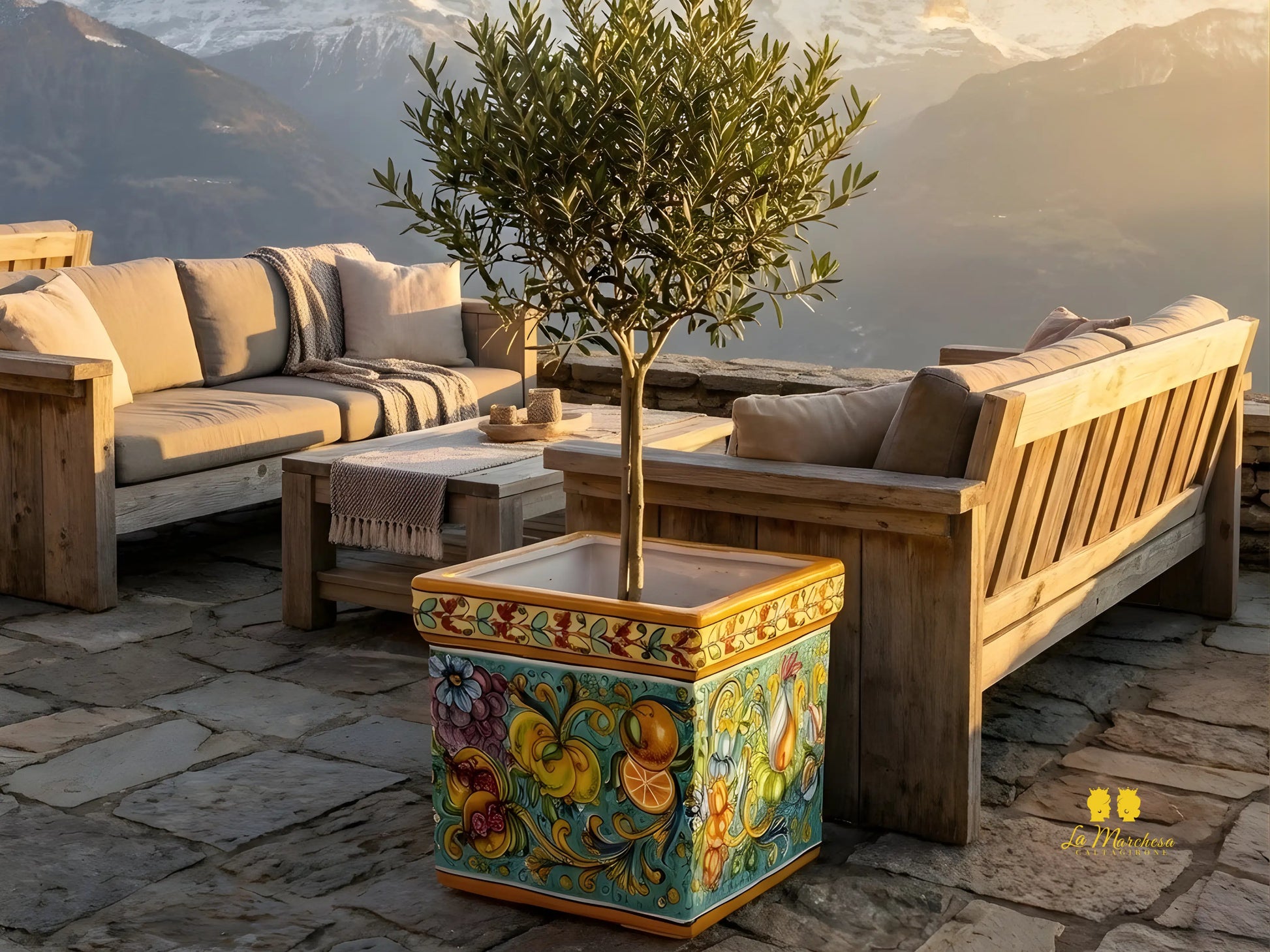 Porta Vaso Quadrato in Ceramica di Caltagirone 32cm - Vari Decori