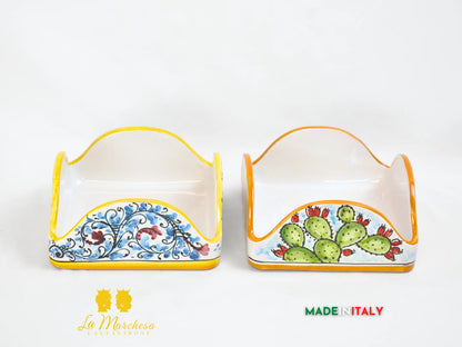 Porta Tovaglioli in Ceramica di Caltagirone sole retro