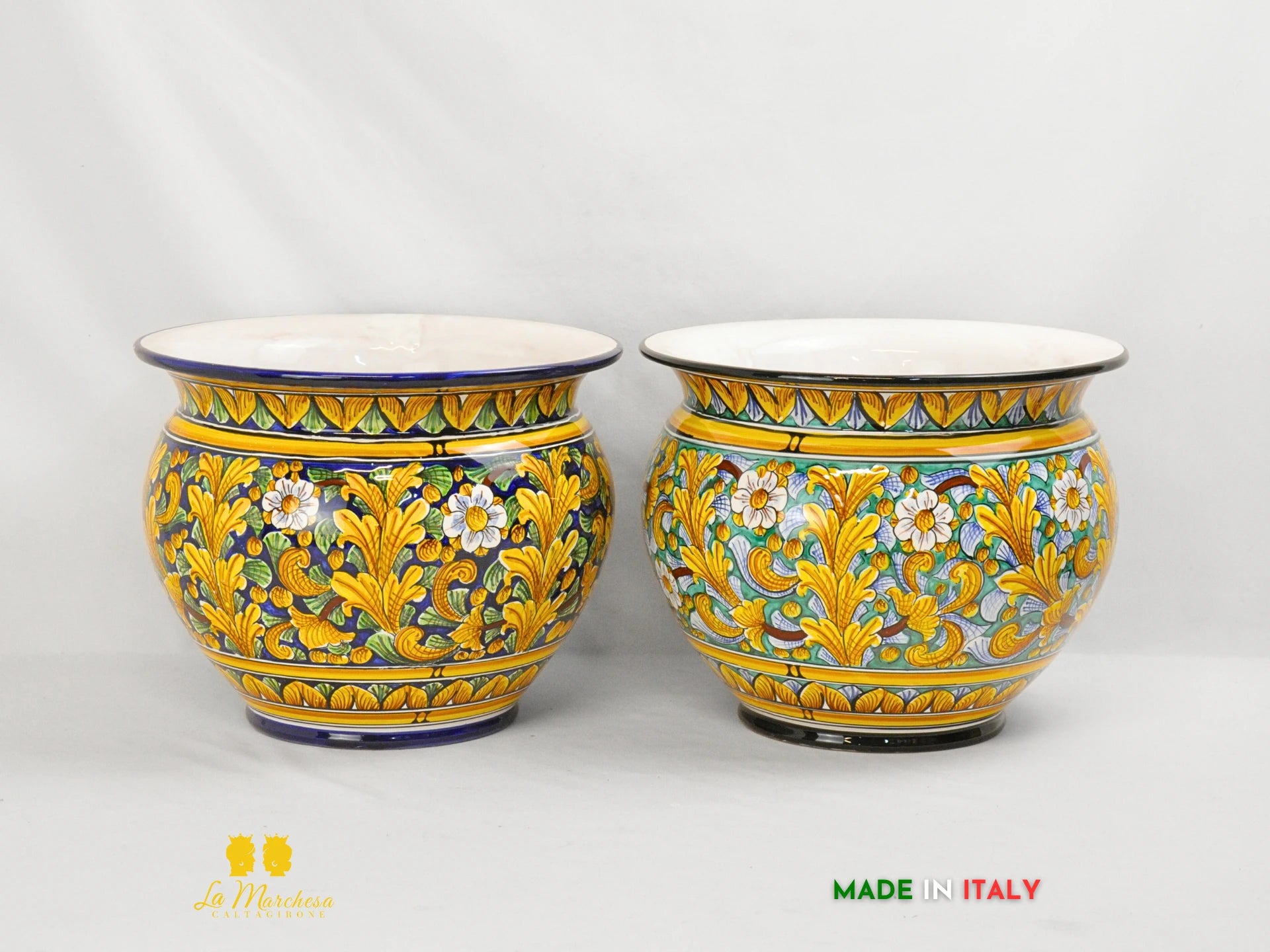 Porta vaso Lux in Ceramica di Caltagirone dettaglio ornato 30cm - Vari Colori