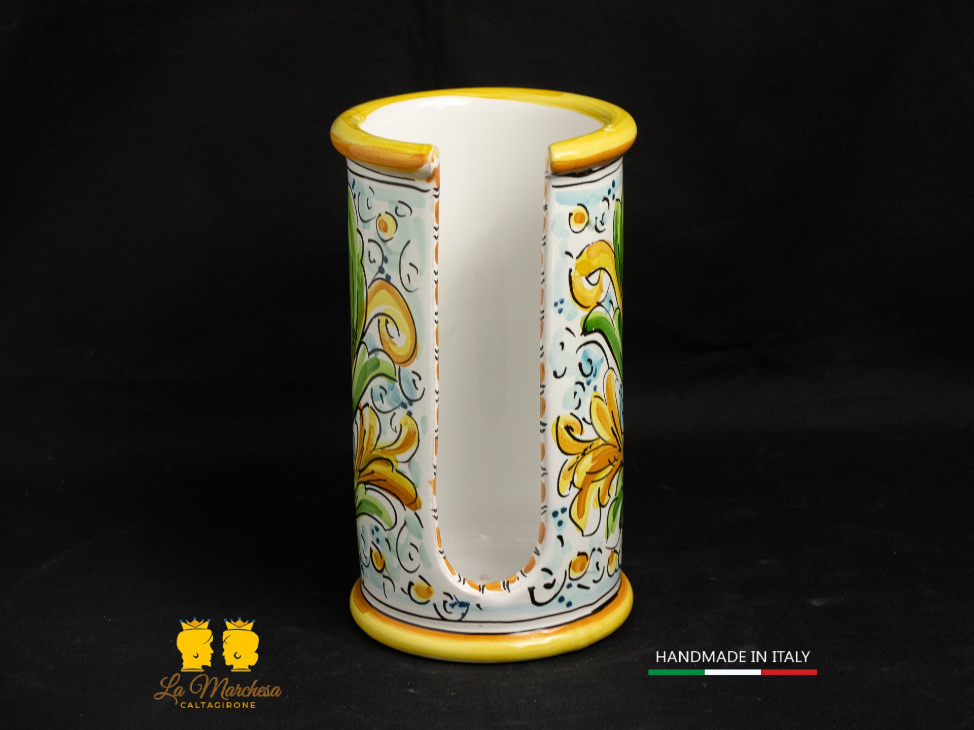 Porta bicchieri in Ceramica di Caltagirone ornato barocco
