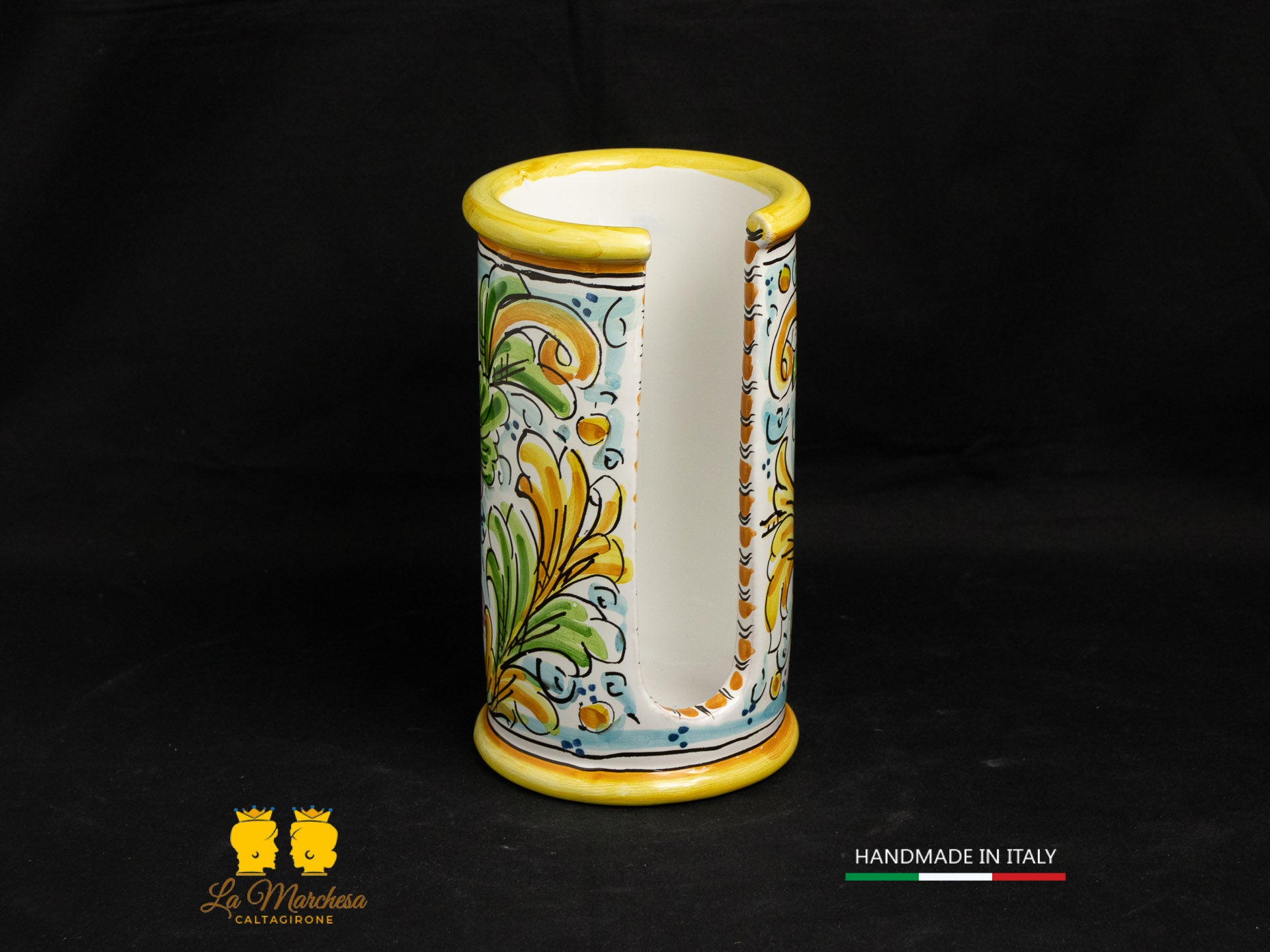 Porta bicchieri in Ceramica di Caltagirone ornato barocco