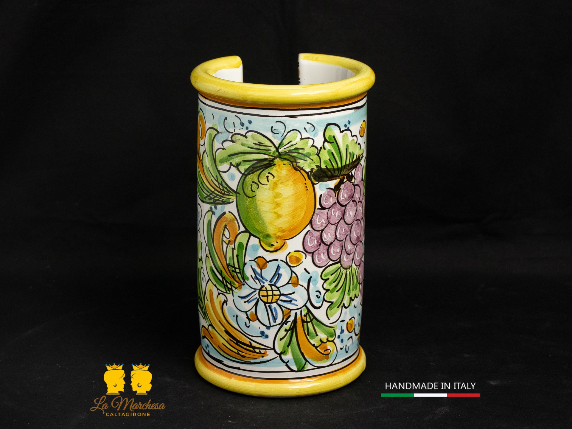 Porta bicchieri in Ceramica di Caltagirone ornato barocco