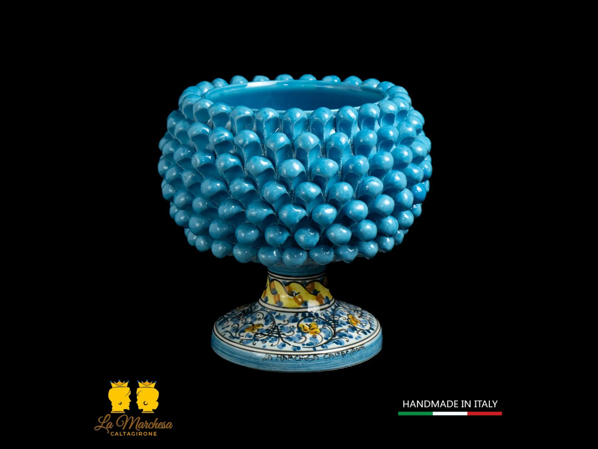 Portavaso Pigna Siciliana Ceramica di Caltagirone celeste 600 cm25