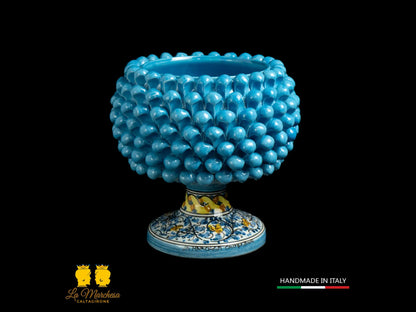 Portavaso Pigna Siciliana Ceramica di Caltagirone celeste 600 cm25