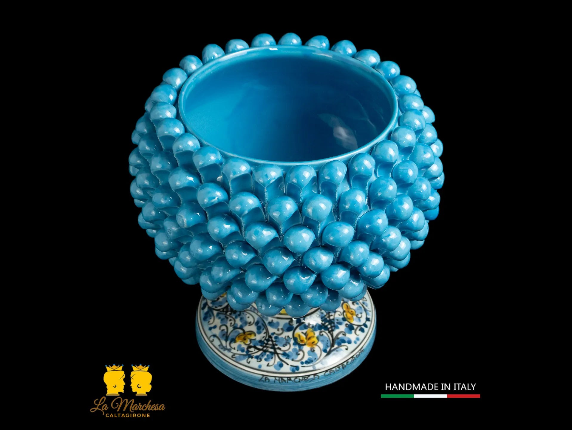 Portavaso Pigna Siciliana Ceramica di Caltagirone celeste 600 cm25