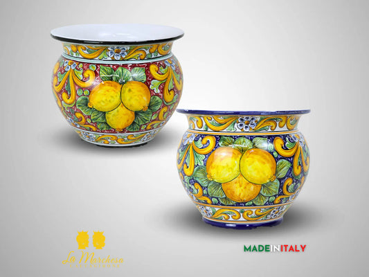 Portavaso Decorato Limoni in Ceramica di Caltagirone 25cm - Vari Modelli