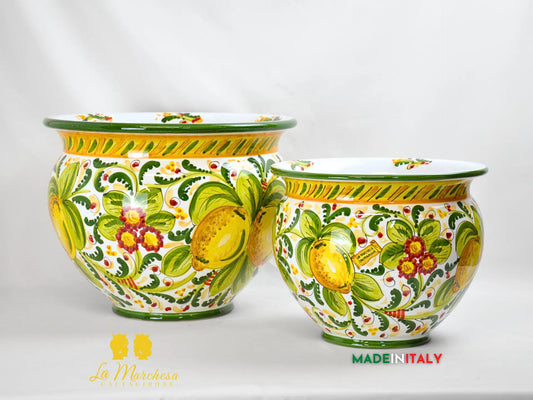 Portavaso Vaso in Ceramica di Caltagirone 600 verde limoni - Varie Misure