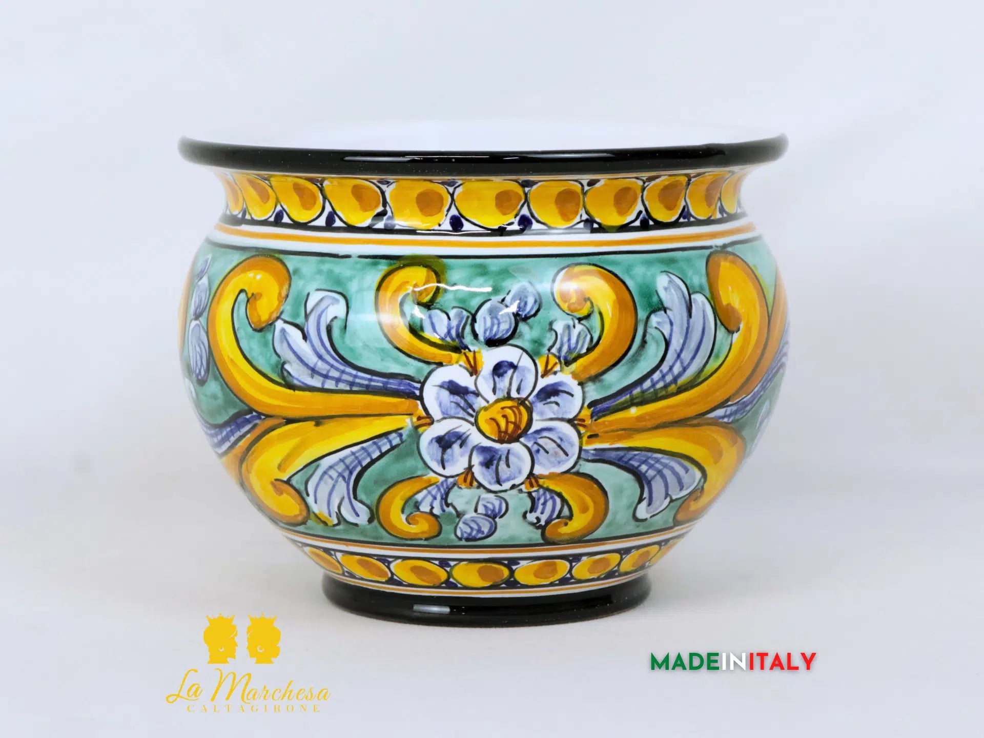 Portavaso Fiore Verde Rame in Ceramica di Caltagirone 15cm