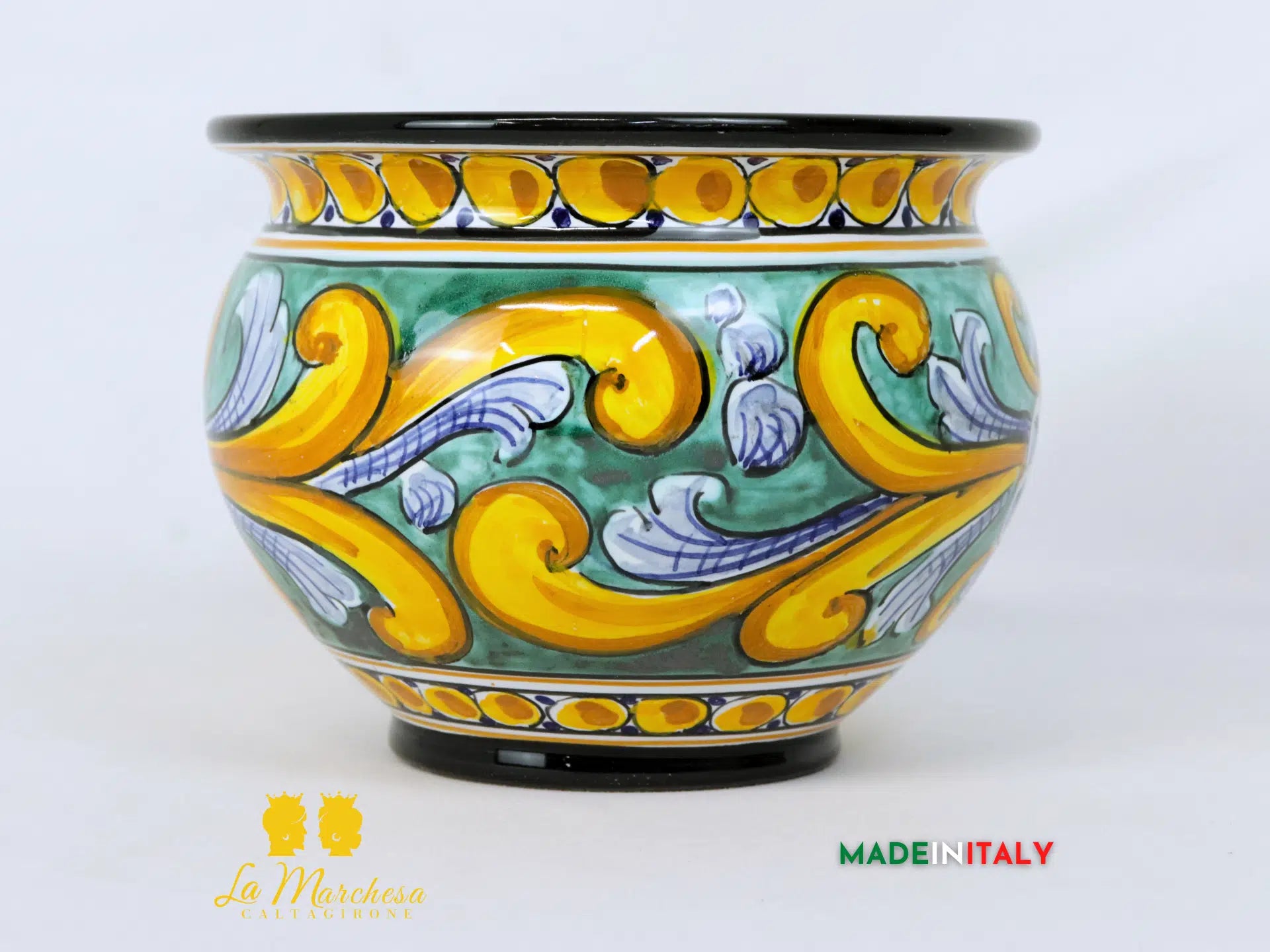 Portavaso Fiore Verde Rame in Ceramica di Caltagirone 15cm