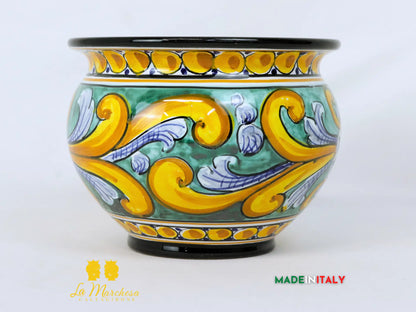 Portavaso Fiore Verde Rame in Ceramica di Caltagirone 15cm
