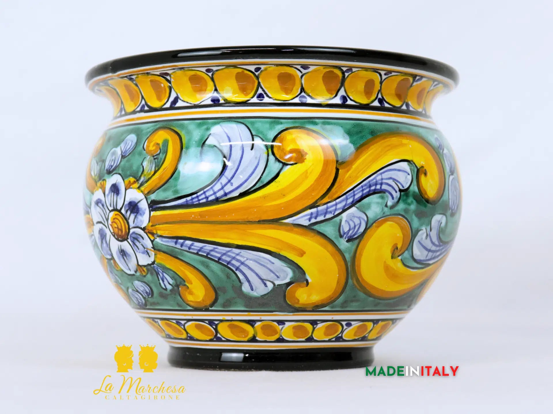 Portavaso Fiore Verde Rame in Ceramica di Caltagirone 15cm