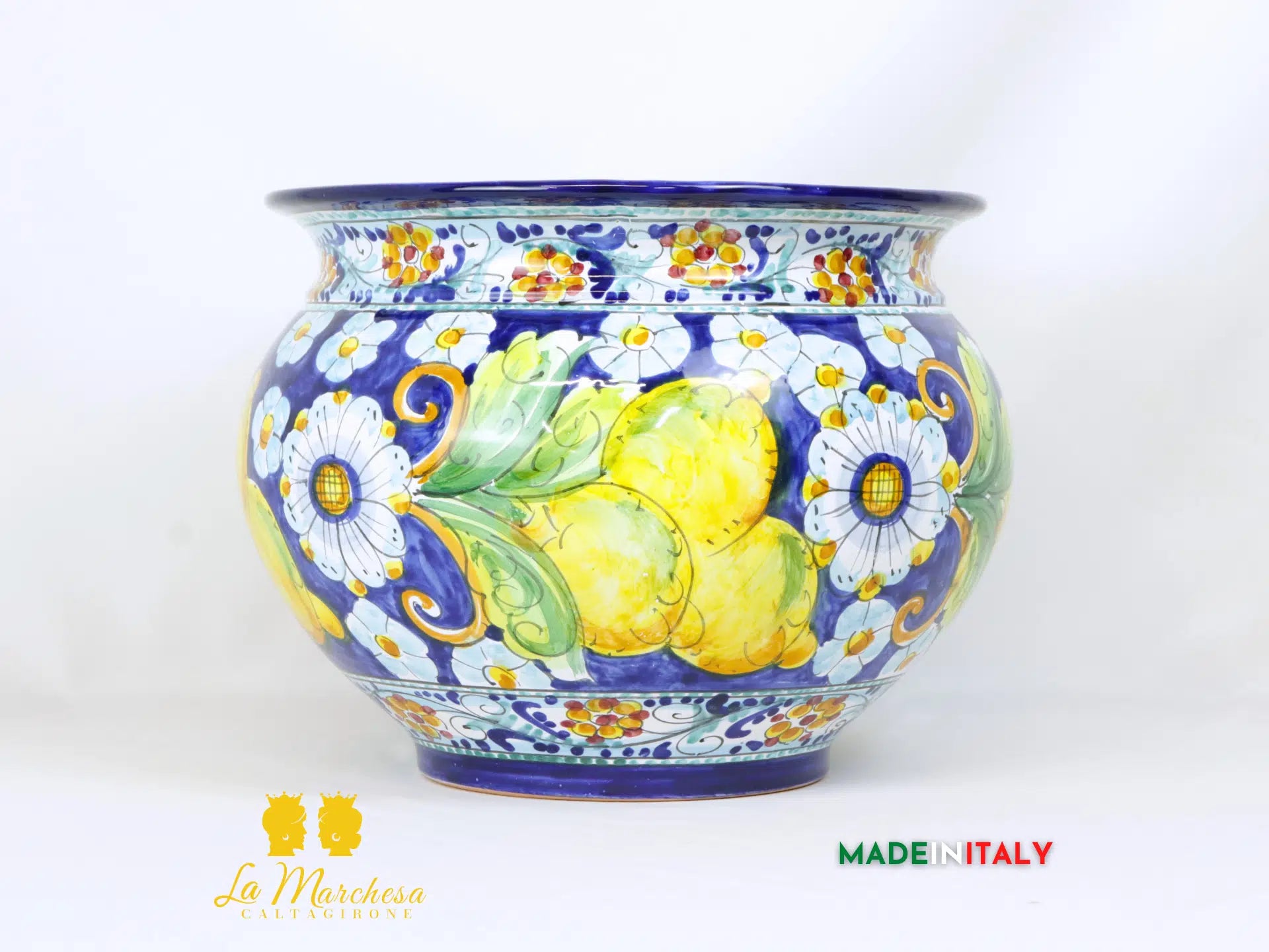 Portavaso Frutta Decorato in Ceramica di Caltagirone 32cm - Vari Modelli
