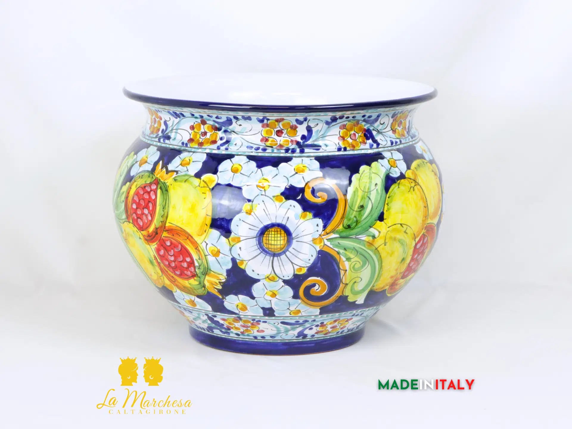 Portavaso Frutta Decorato in Ceramica di Caltagirone 32cm - Vari Modelli