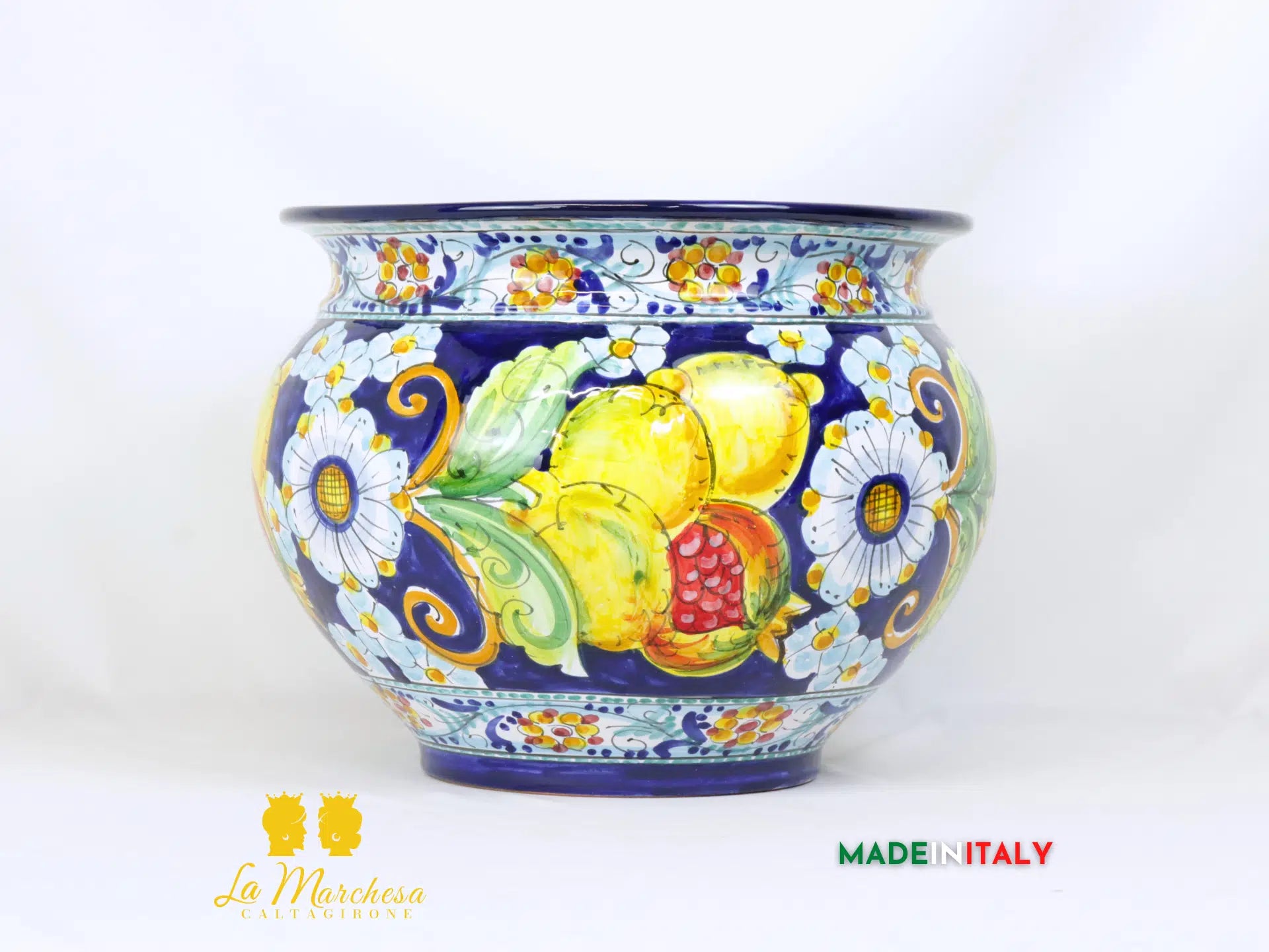Portavaso Frutta Decorato in Ceramica di Caltagirone 32cm - Vari Modelli