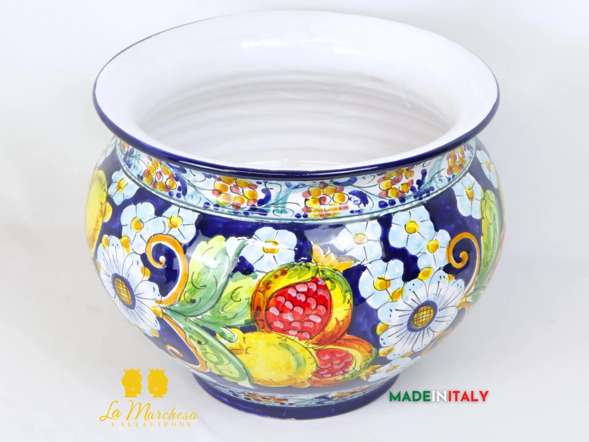 Portavaso Frutta Decorato in Ceramica di Caltagirone 32cm - Vari Modelli