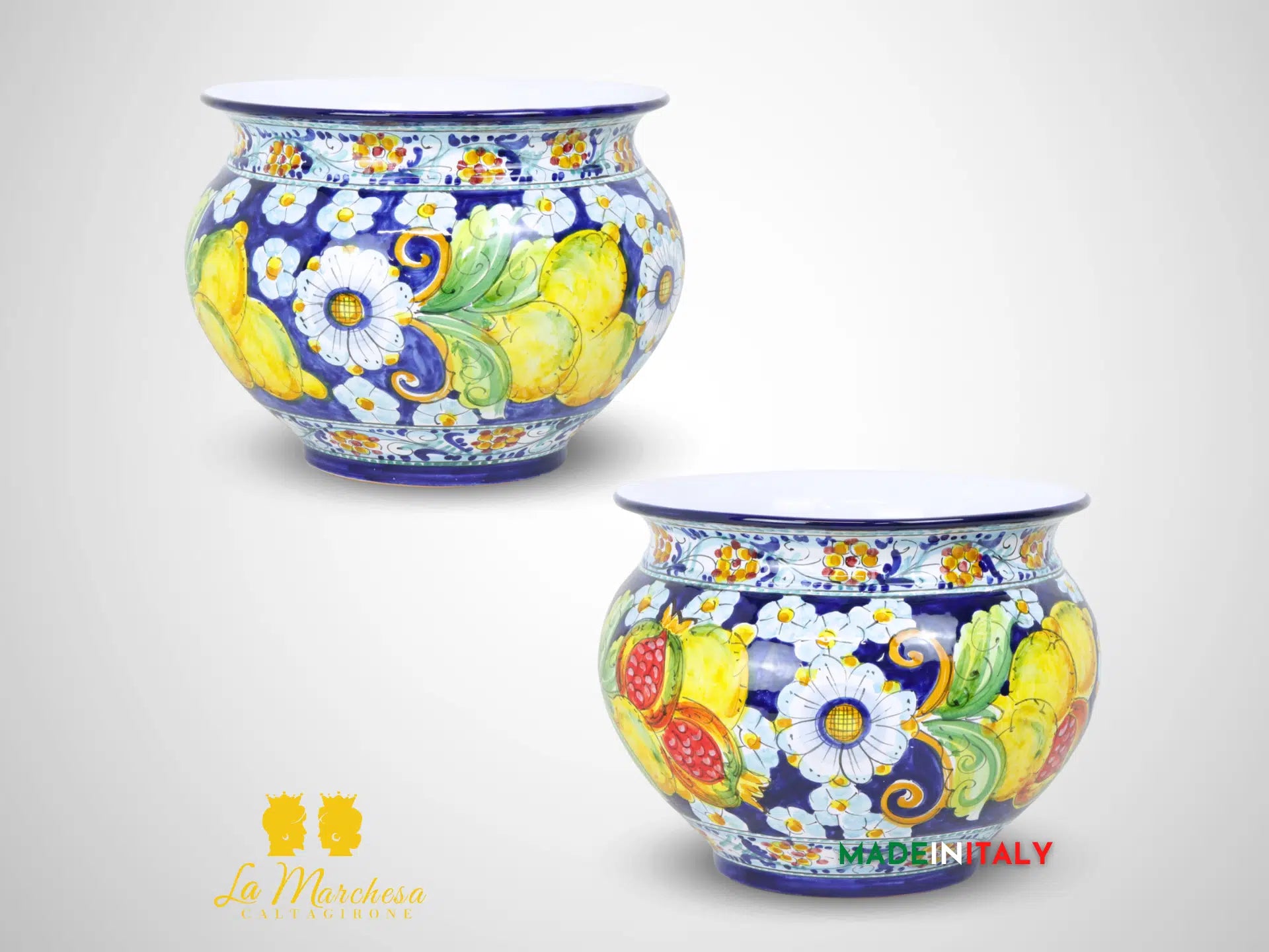 Portavaso Frutta Decorato in Ceramica di Caltagirone 32cm - Vari Modelli