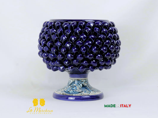 Portavaso Pigna in Ceramica di Caltagirone ornato bianco Blu 26cm