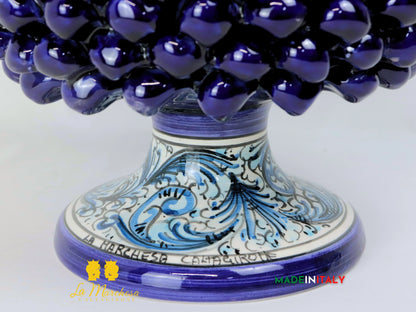 Portavaso Pigna in Ceramica di Caltagirone ornato bianco Blu 26cm