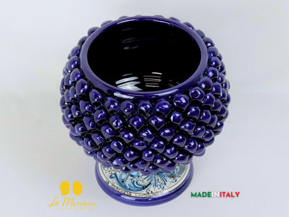 Portavaso Pigna in Ceramica di Caltagirone ornato bianco Blu 26cm