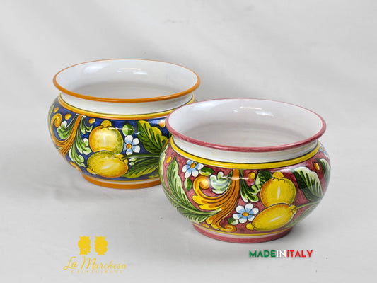 Portavaso Decorato Limoni in Ceramica di Caltagirone 22cm
