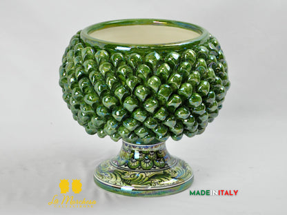 Portavaso Mezza Pigna Verde Madreperla in Ceramica di Caltagirone 27cm