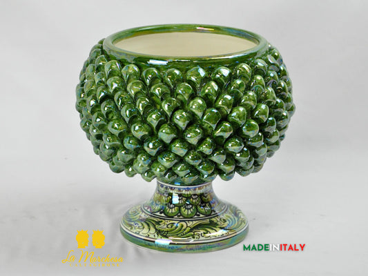 Portavaso Mezza Pigna Verde Madreperla in Ceramica di Caltagirone 27cm