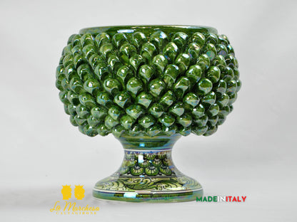 Portavaso Mezza Pigna Verde Madreperla in Ceramica di Caltagirone 27cm