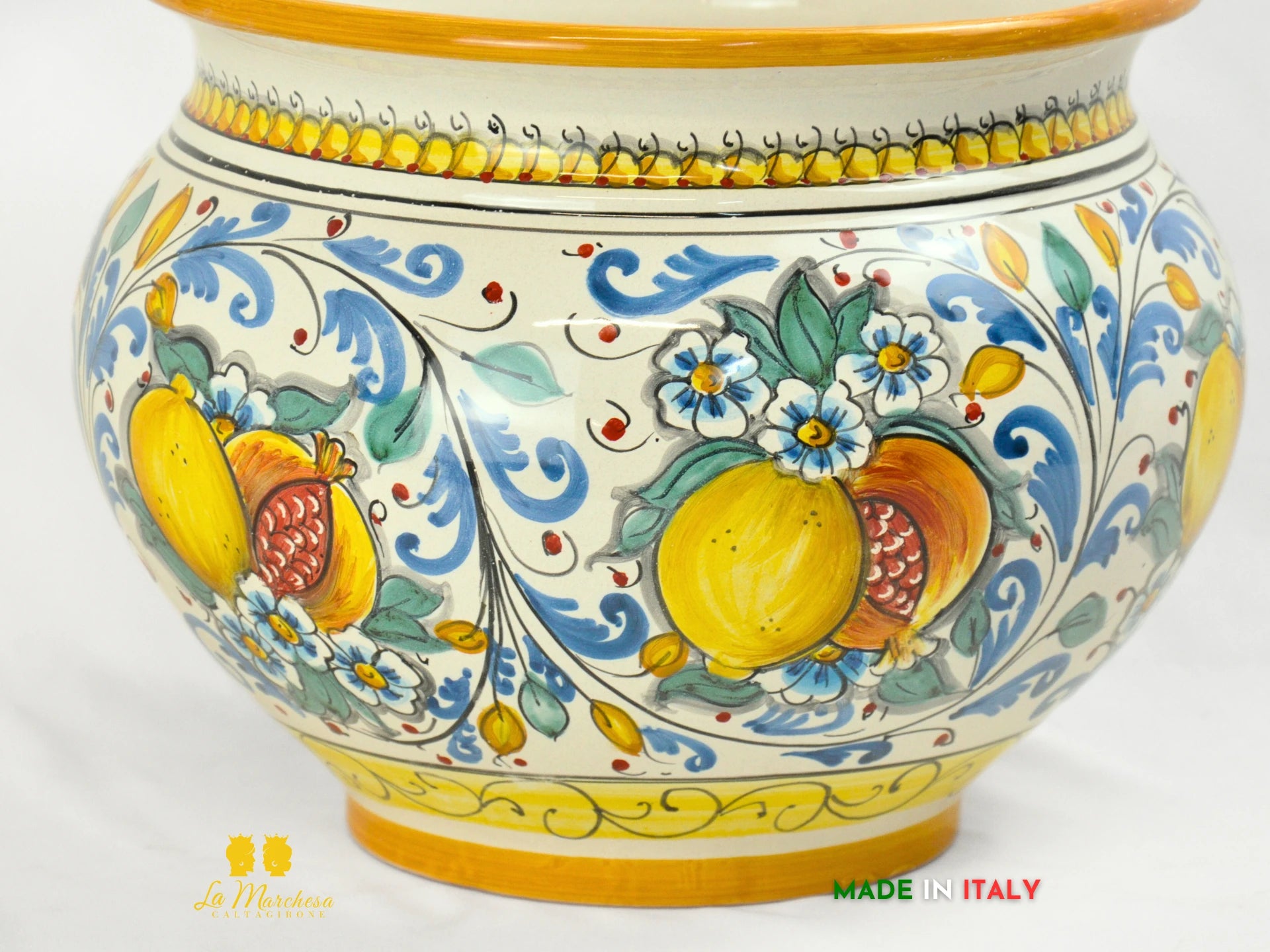 Portavaso Vaso in Ceramica di Caltagirone 600 blu limoni 