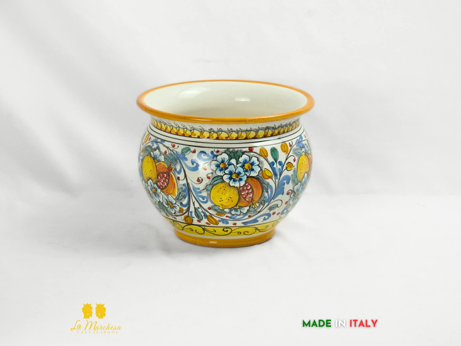 Portavaso Vaso in Ceramica di Caltagirone 600 blu limoni 