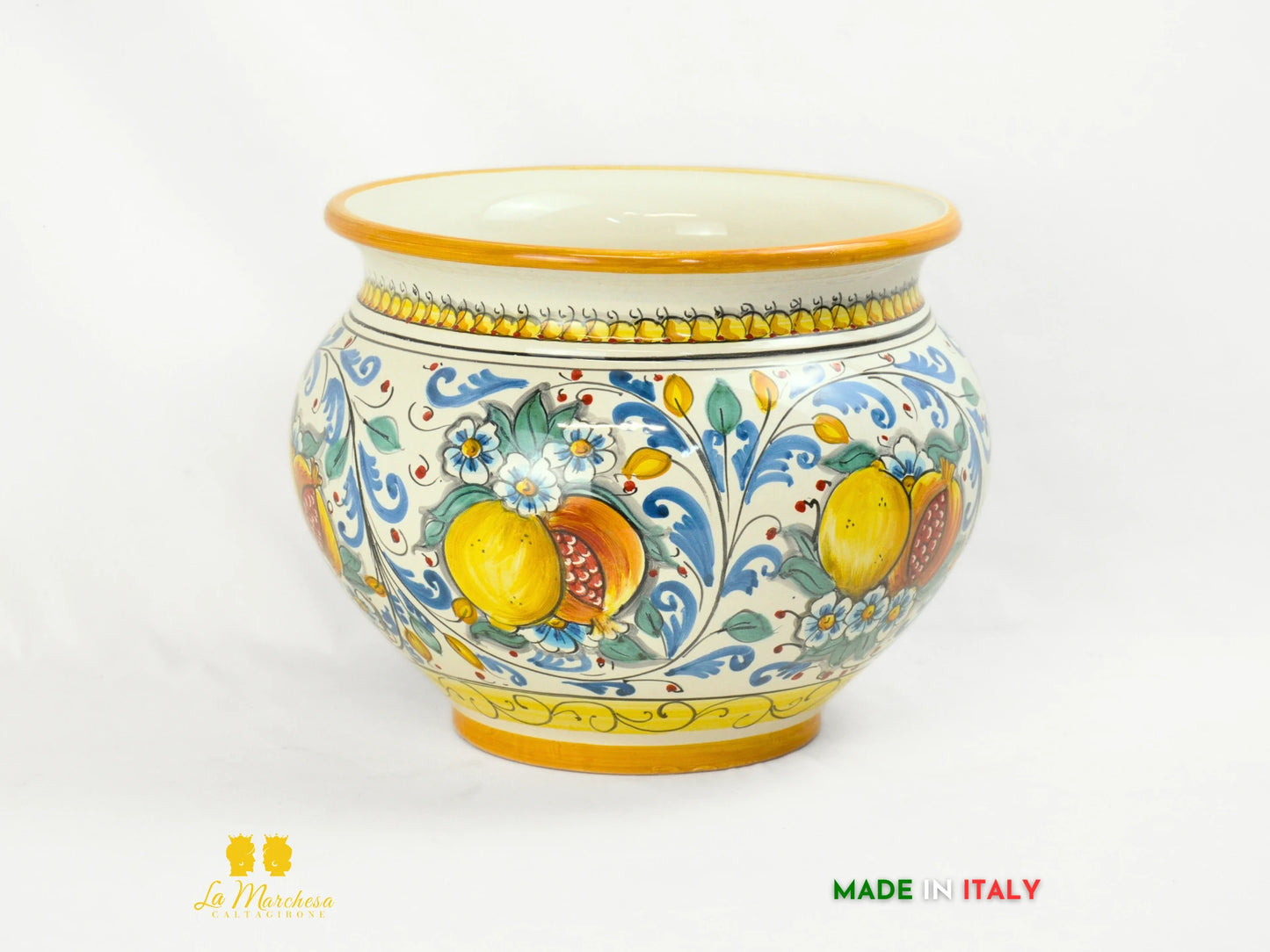 Portavaso Vaso in Ceramica di Caltagirone 600 blu limoni 