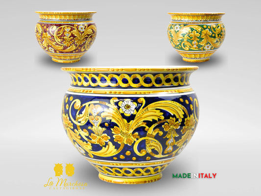 Portavaso Vaso in Ceramica di Caltagirone Ornato Barocco 39cm - Vari Colori