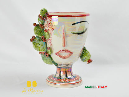 Portavaso in Ceramica di Caltagirone Design Volto Madreperla - Vari Modelli