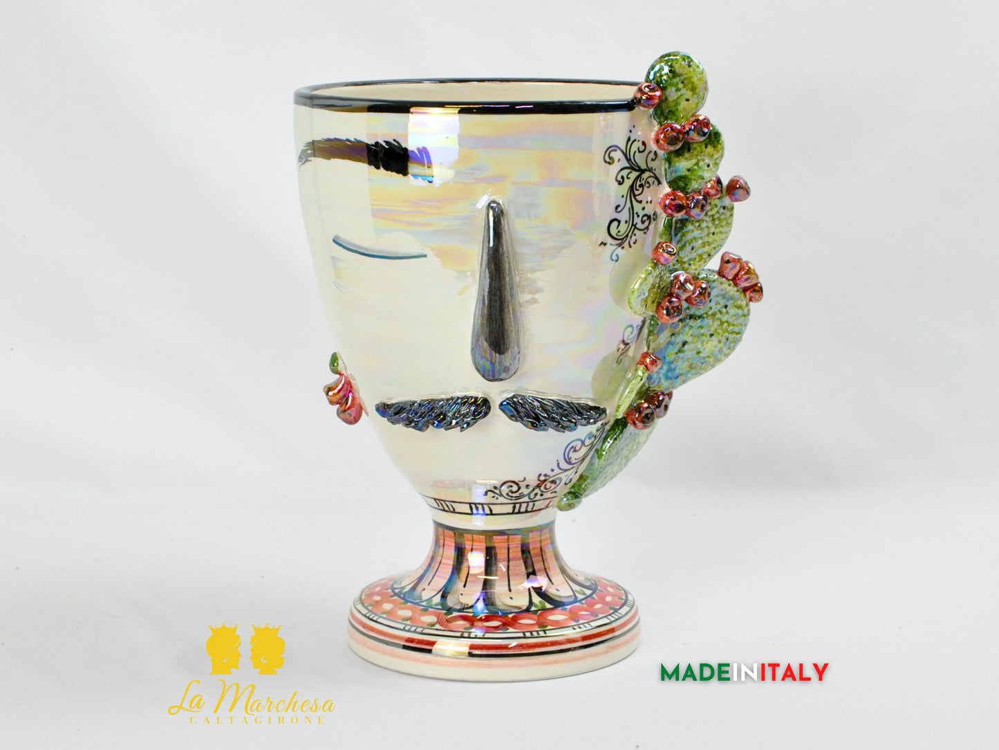 Portavaso in Ceramica di Caltagirone Design Volto Madreperla - Vari Modelli