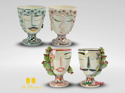 Portavaso in Ceramica di Caltagirone Design Volto Madreperla - Vari Modelli