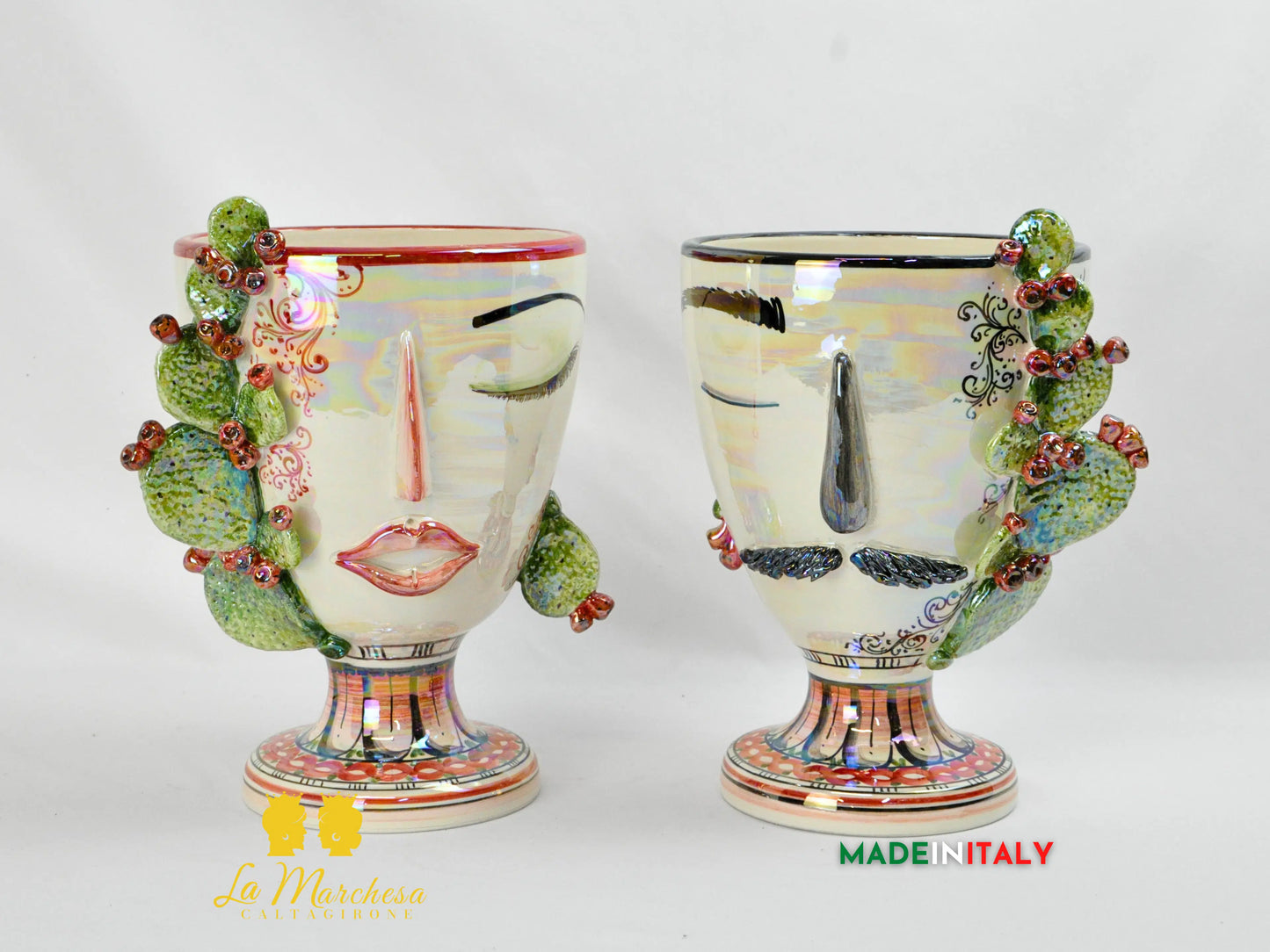 Portavaso in Ceramica di Caltagirone Design Volto Madreperla - Vari Modelli